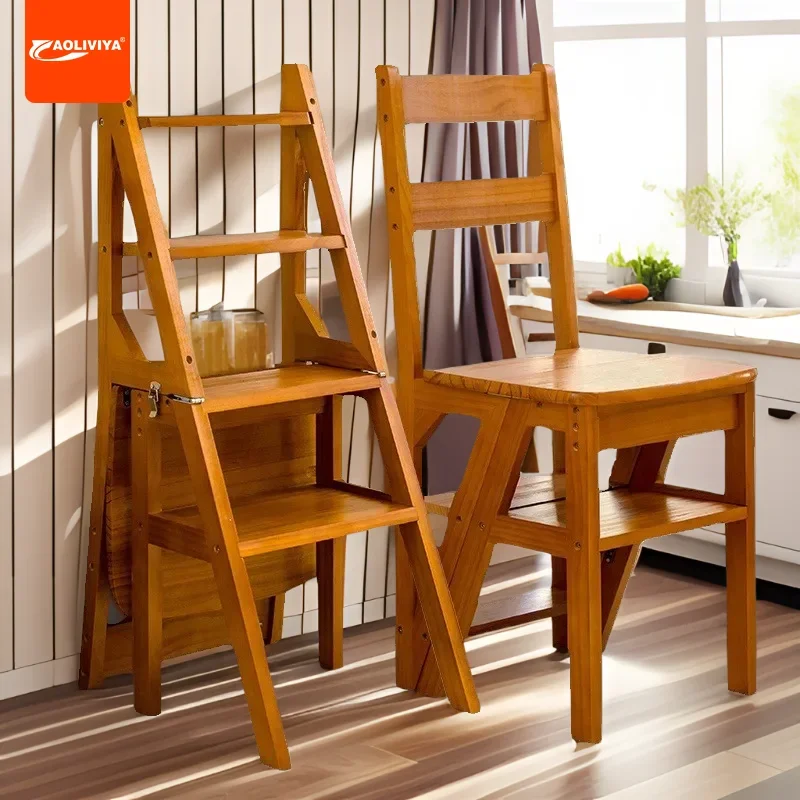 

Aoliviya Solid Wood Ladder Chair Home Ladder Chair Foldable Dual-Purpose Step Stool Indoor Multi-Functional Climbing Stairs