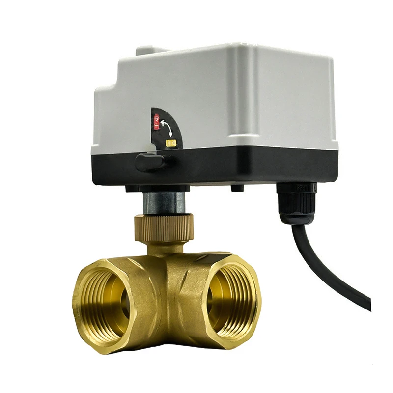 1/2\'\' 3/4\'\' 1\'\' 3 Way Brass Motorized Ball Valve With Manual Switch 220V 12V 24V Electric Ball valve Three-wire Two Control