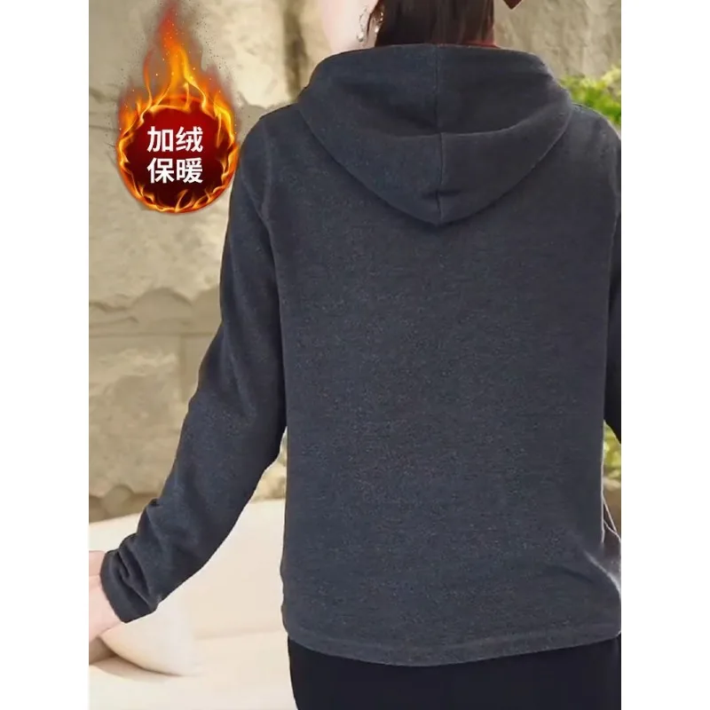 Felpa con cappuccio in due pezzi finta in pile double face per donna in autunno e inverno Nuova camicia con fondo color block Top caldo