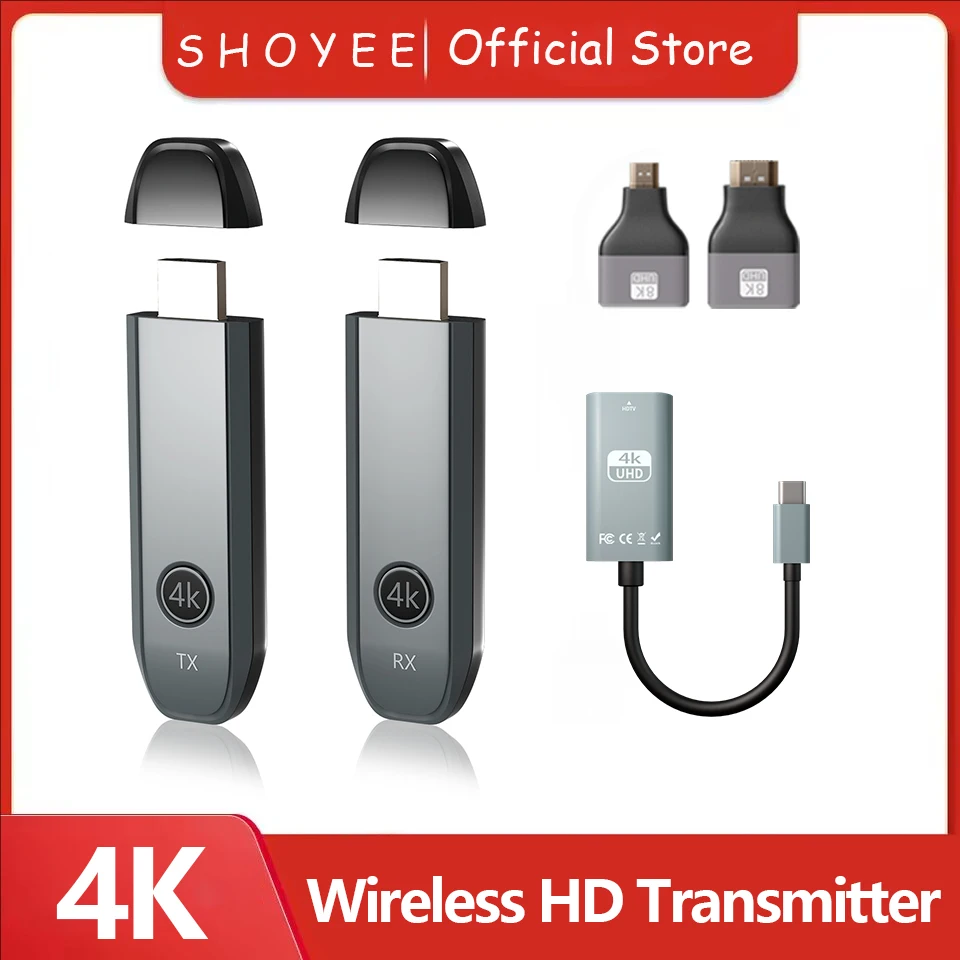 1080P/4K Wireless HD Transmitter and Receiver Extender TV Stick Dongle Adapter for PC Camera Laptop  Projector  Monitor