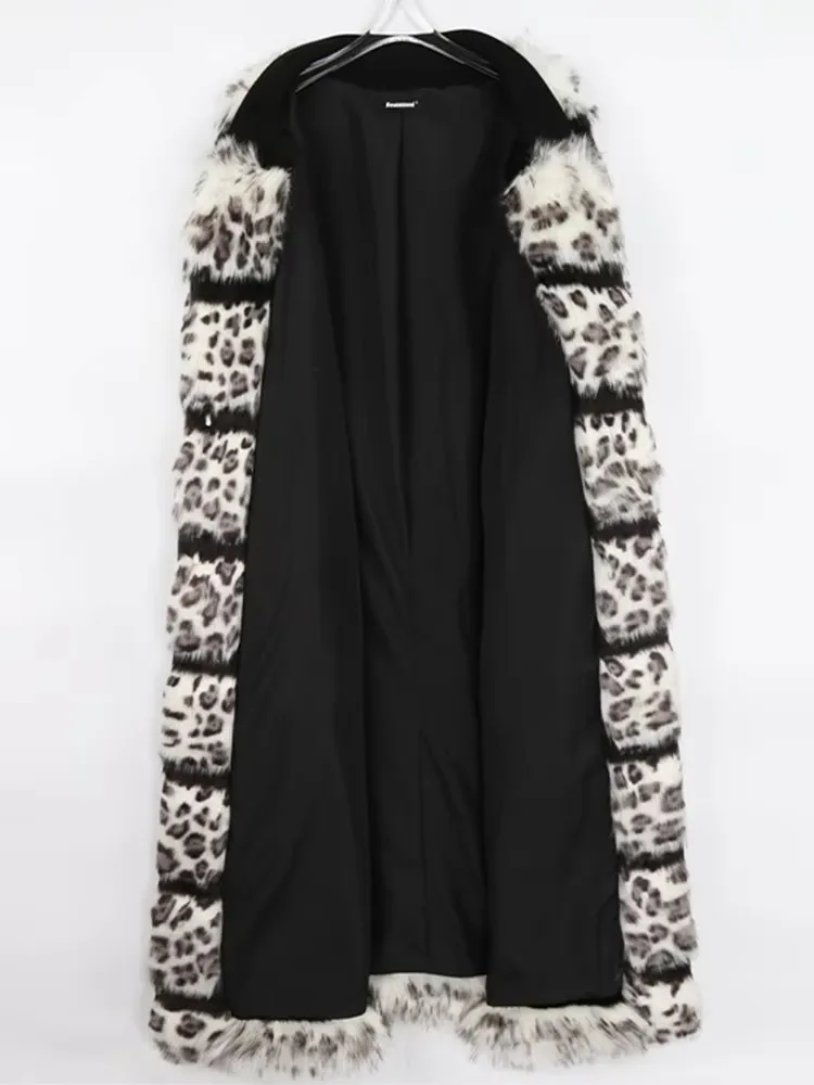 Nerazzurri 겨울 긴 줄무늬 따뜻한 다채로운 레오파드 인쇄 푹신한 털이 가짜 모피 코트 여성 브이 넥 느슨한 럭셔리 디자이너 의류