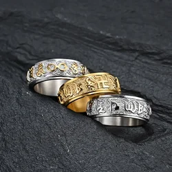 8mm Stainless Steel Tibetan Buddhist Mantra Sanskrit Spinner Ring for Men Women Size 6-12