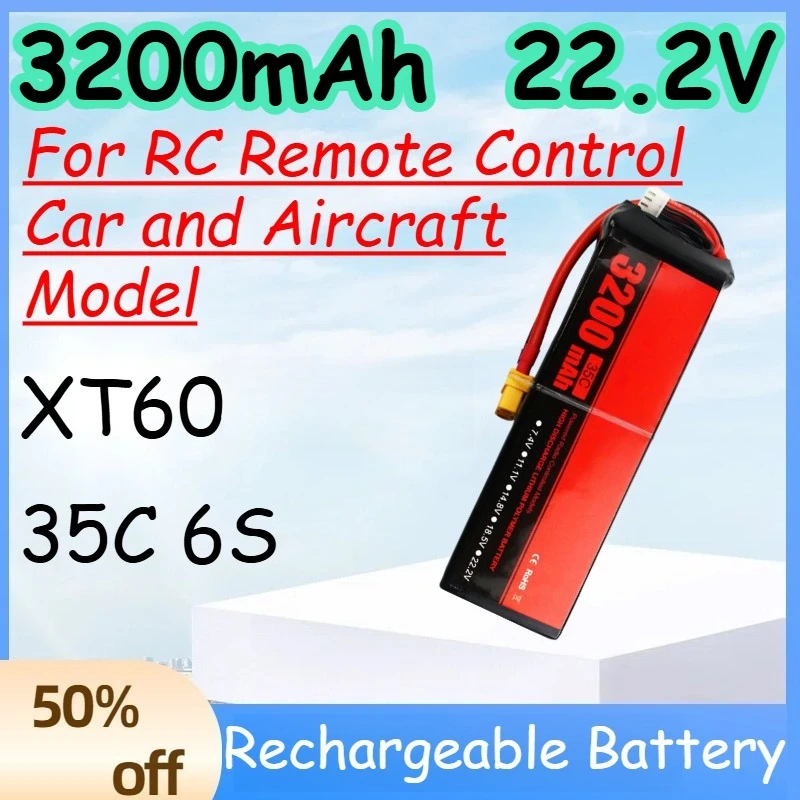

Аккумулятор LiPo 3200 мАч 6S 22.2В 35C с разъемом XT60 для радиоуправляемых моделей автомобилей и самолетов