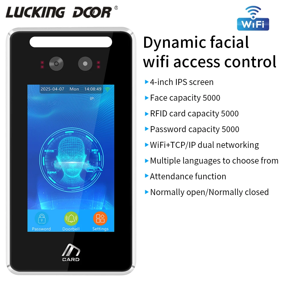 

Lucking Door LAN TCP IP WIFI Smart Dynamic Face Recognition Attendance for Access Control System Free Software and Cloud Access