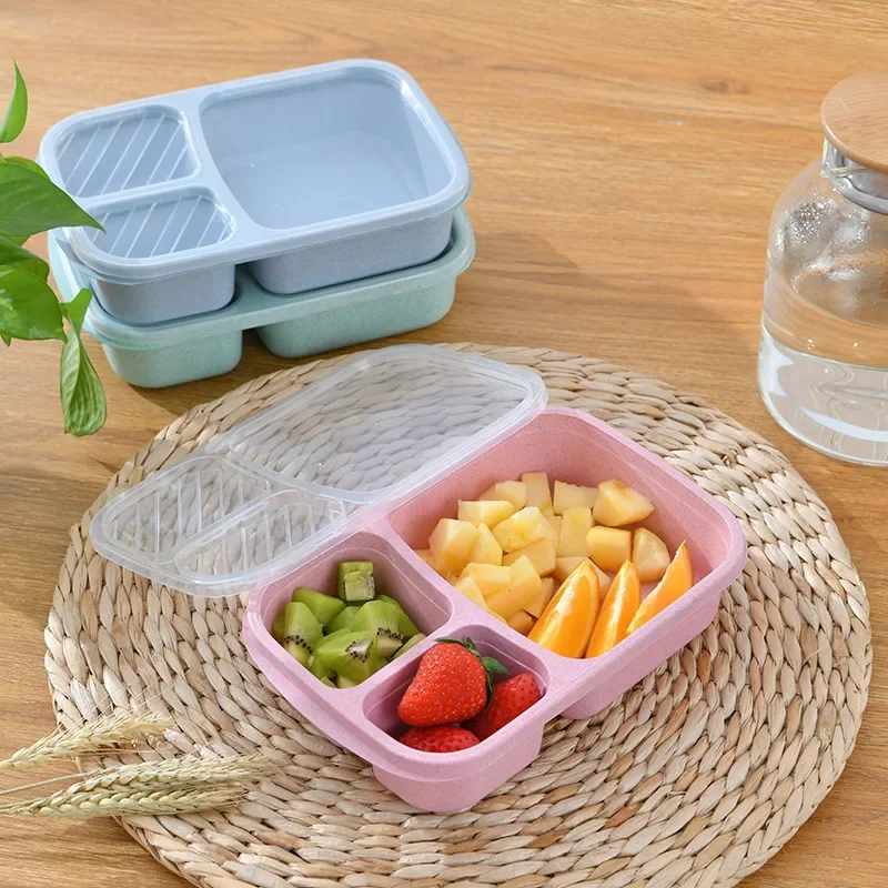 Separate Portable Bento Box Kids Lunch Box for School Leakproof Microwave 3Compartment Plastic Meal Prep Food Container Lunchbox