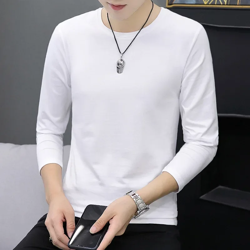 

Spring and Autumn New Long-sleeved T-shirt Men's Autumn Solid Color Men's Bottoming Shirt Men's Half-sleeved Tops T-shirt