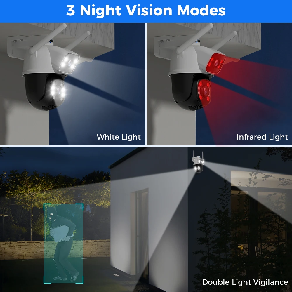 Hiseeu 4K 8MP Kamera Pengintai Wifi Lensa Ganda 4X Zoom Digital AI Deteksi Manusia ONVIF Kamera IP PTZ Keamanan Luar Ruangan Nirkabel