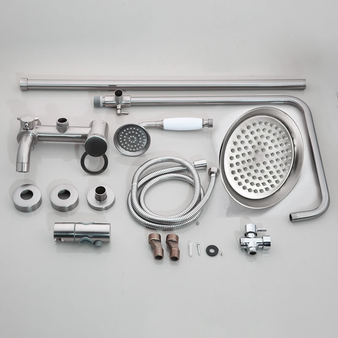 Juego de Grifería para Ducha KEMAIDI en Níquel Cepillado, Cabezal de Ducha de Lluvia con Rociador de Mano, Sistema de Ducha Ajustable para Baño