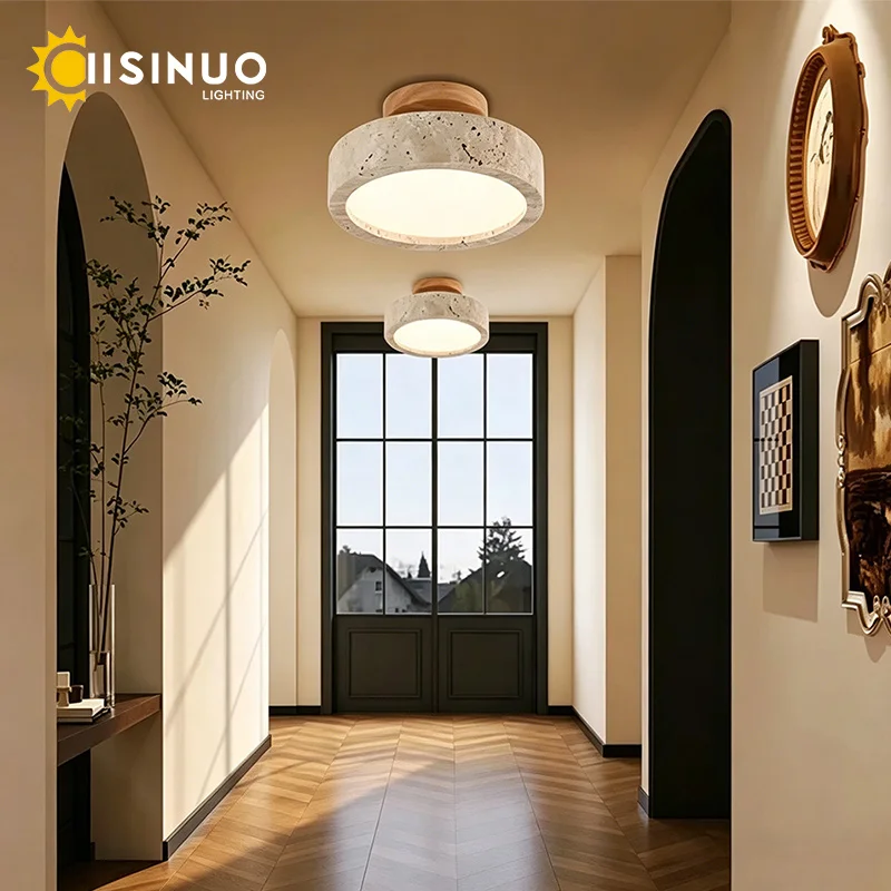 Wabi Sabi Yellow Marble Ceiling Light Lobby Entrance Corridor Balcony Restaurant Hotel Aisle Travertine Balcony Decorative Lamp