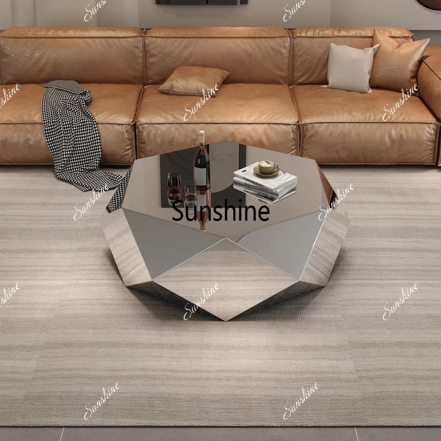 

Light luxury living room stainless steel coffee table advanced sense modern simple special-shaped coffee table