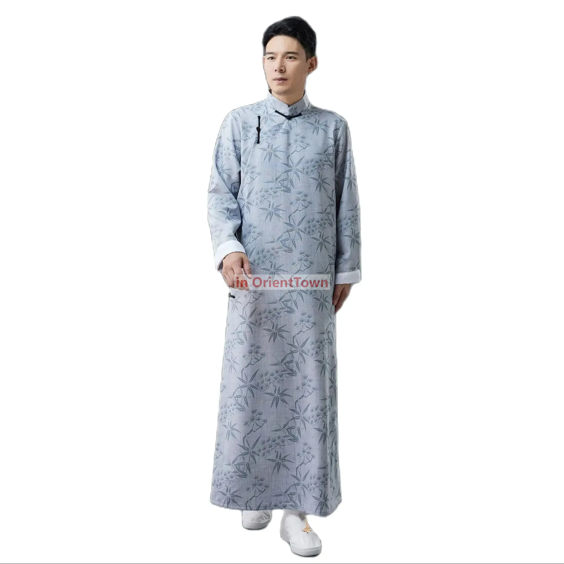 Crosstalk Stage Wear Oriental ancient Costume male long robe Chinese Men Clothing Vintage Pattern  National Outfit