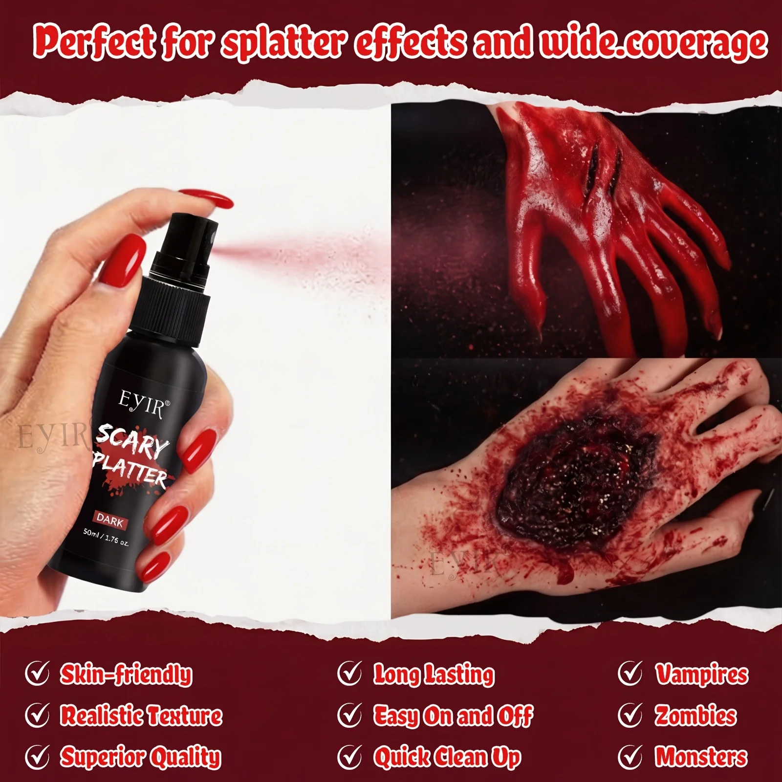 Kit Maquillage Faux Sang Complet – Spray, Pâte et Fausses Blessures 3D – photo 3