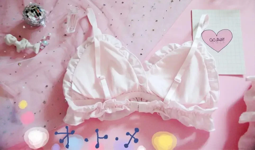 Japanese Lolita Kawaii Bow Ruffle White Underwear Set Sexy Female Cute Rabbit Ears Lingerie Women\'s Bra & Panties Set Bras