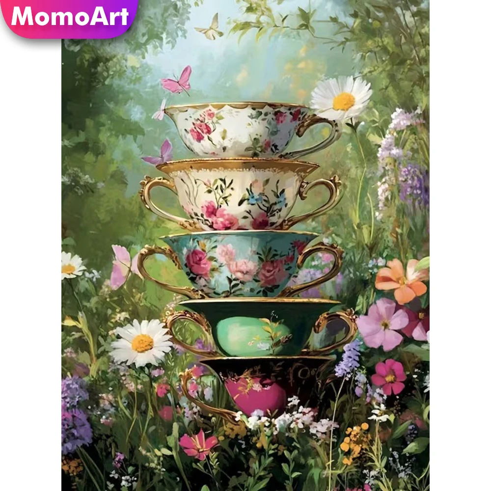 Momoart Diamond Mosaic Cup Landscape Full Drill Square Round Diamond Painting Flower DIY Embroidery Home Living Room Art Craft