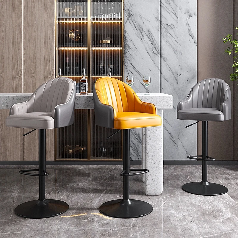 

Modern Bar Chair High Counter Furniture Metal Luxury Kitchen Leather Lift High Stool