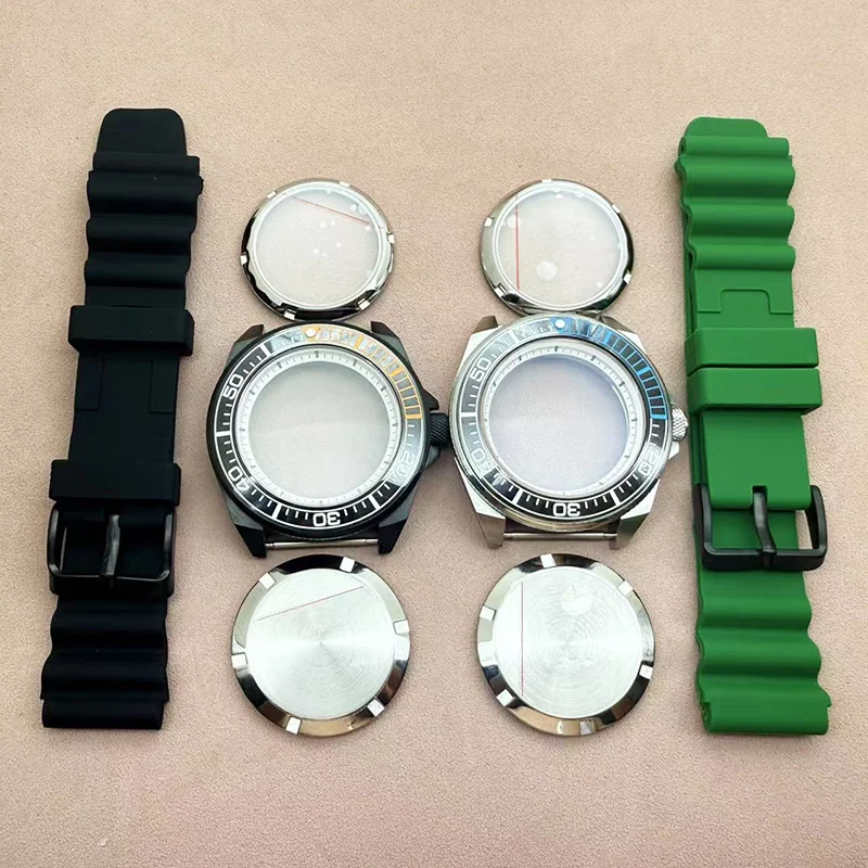

43.8mm Modified Samurai Diving Watch Case Sapphire Glass For NH34 NH35 NH36 4R35 4R36 7S Movement 28.5mm Dial Rubber Bracelet