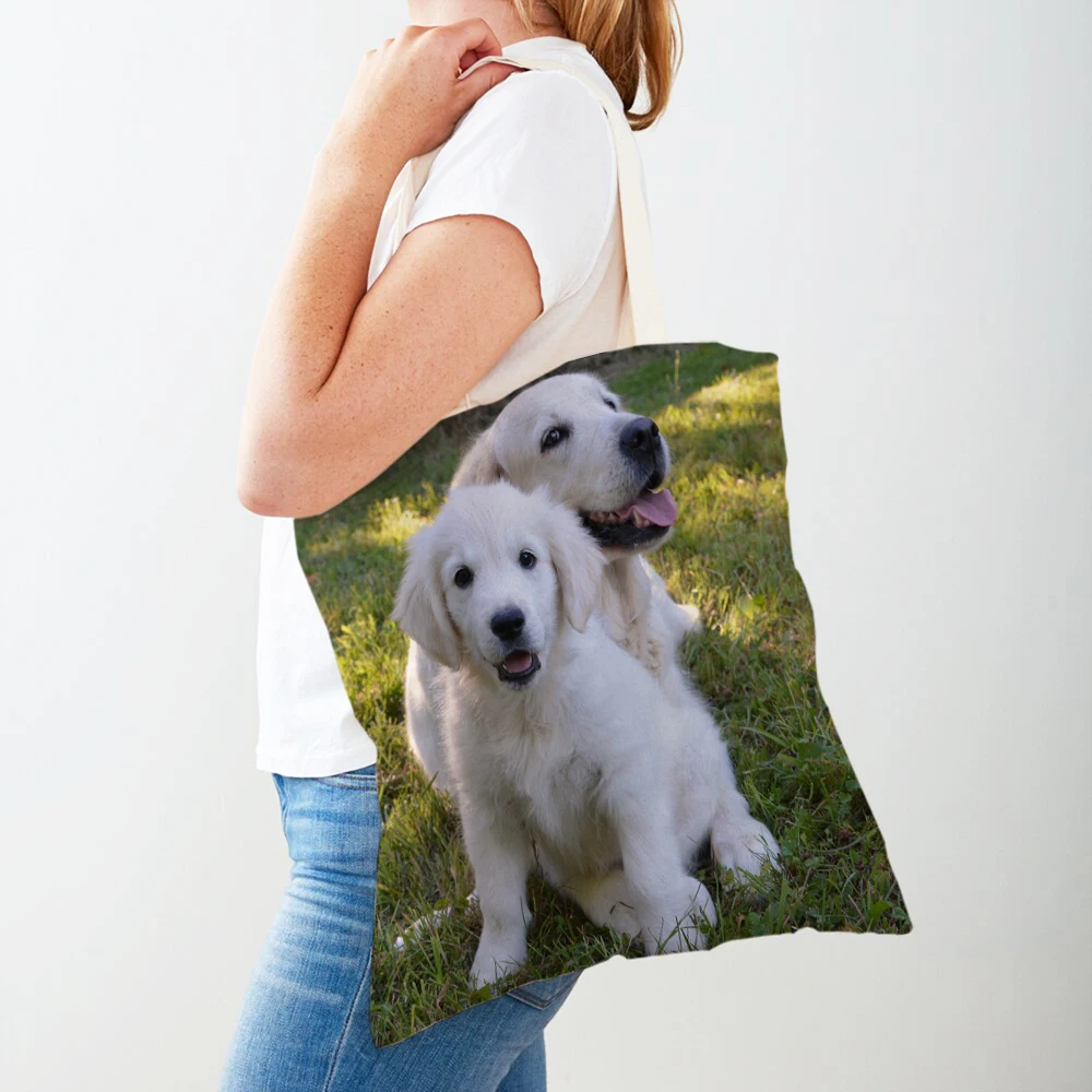 

Labrador Retriever Print Lady Shopper Bags Cute Dog Canvas Tote Handbag Reusable Both Sided Casual Shopping Bag for Women