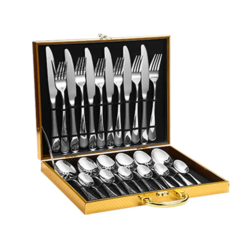 Wooden gift box series stainless steel cutlery set cutlery set of 24 pieces.    tableware set