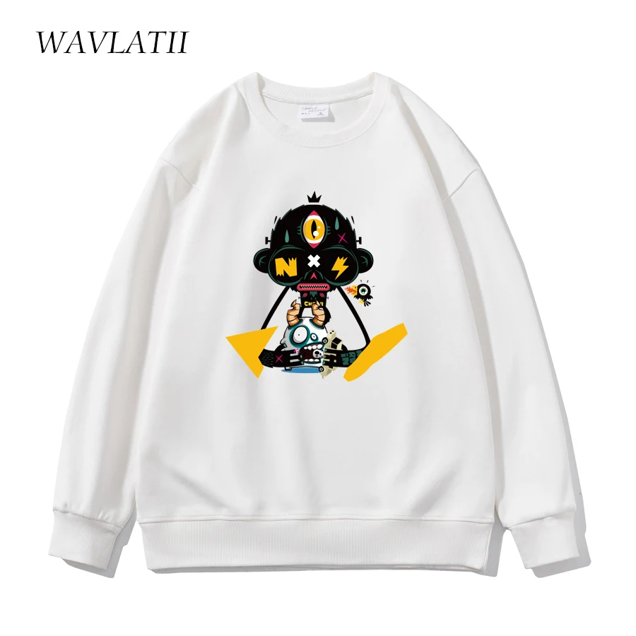 WAVLATII New Women Light Khaki Gothic Printed Sweatshirts Female Soft Casual Hoodie Unisex Spring Autumn Tops for Youngth WH2362