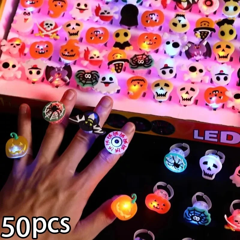 Halloween Themed Luminous Finger Ring LED Flash Finger Lights Fun Gift Accessories for Halloween Party Dress Up Club Decorations