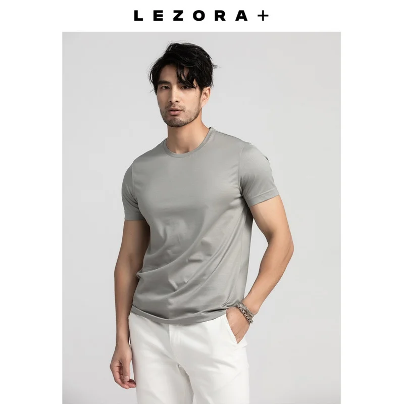 Summer Men Mulberry Silk Mercerized Cotton T Shirt V-neck Loose Short Sleeve Basic T-shirts 7%Silk