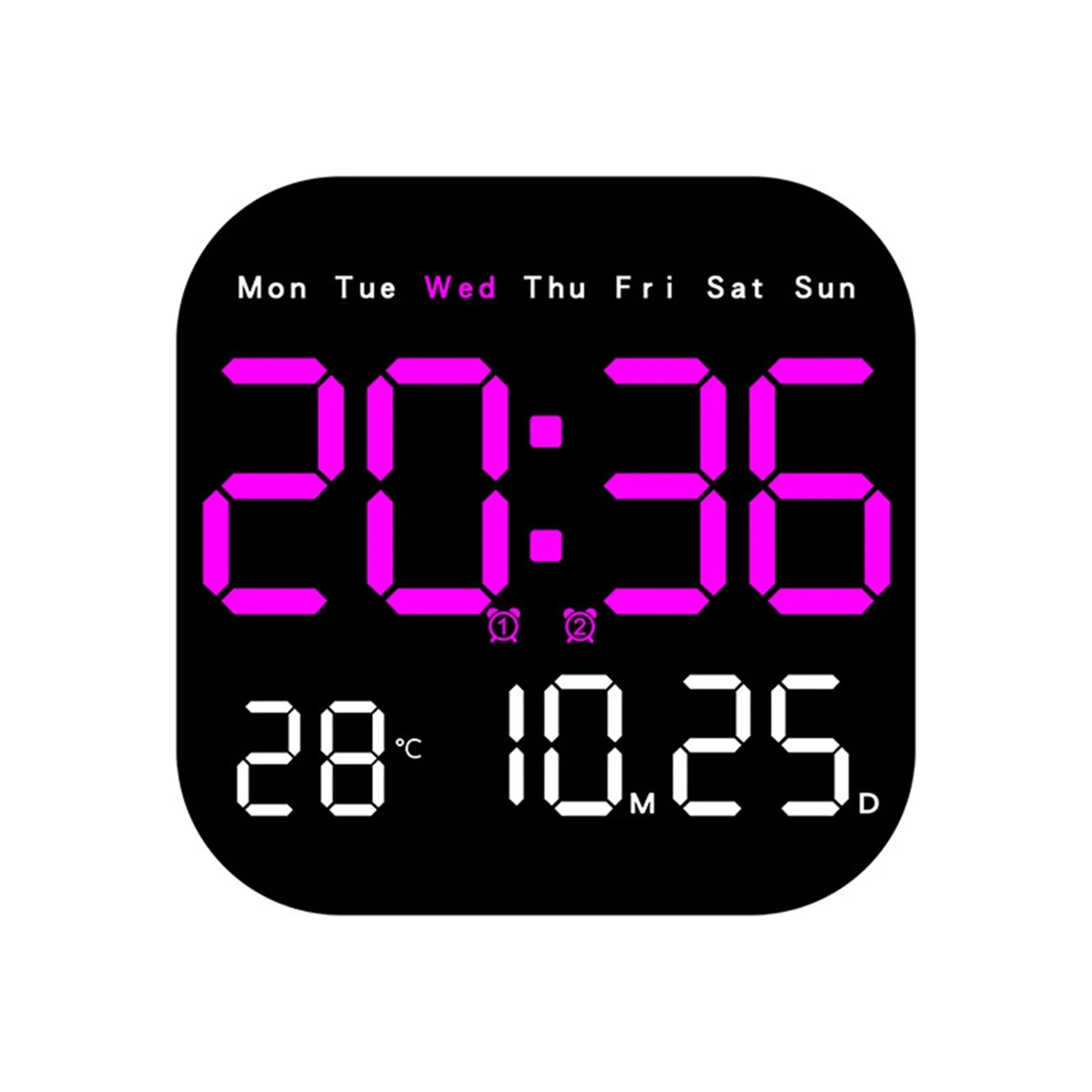 Digital Wall Clocks Temperature Date Week Dispaly Electronic Table Clock 12/24H Wall-Mounted LED Alarm Clock Remote,D