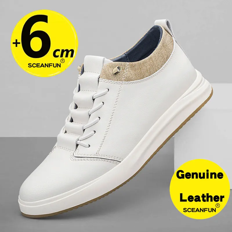 Baskets rehaussantes en cuir véritable pour hommes, chaussures élévatrices, chaussures de sport respirantes, hauteur augmentée, 6cm, 8cm, 2024