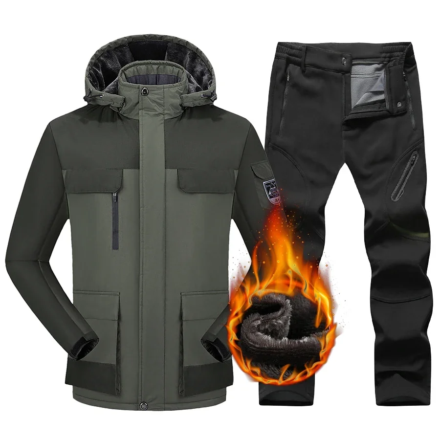 Tuta da sci per uomo antivento addensare calde giacche e pantaloni da sci invernali set di abbigliamento da snowboard per il marito campeggio di grandi dimensioni