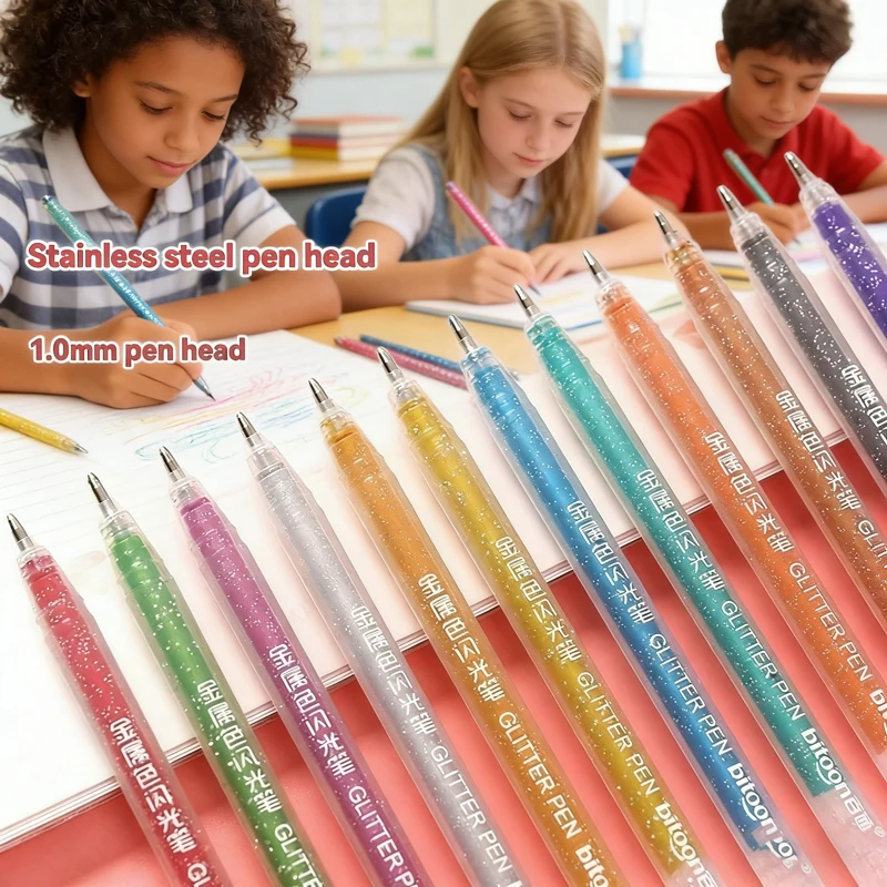 Metallic Glitter Gel Pens - Pens For Scrapbook, Journals or Drawing DIY Projects - Colored Metallic 1.0mm Ink - 12 Pack