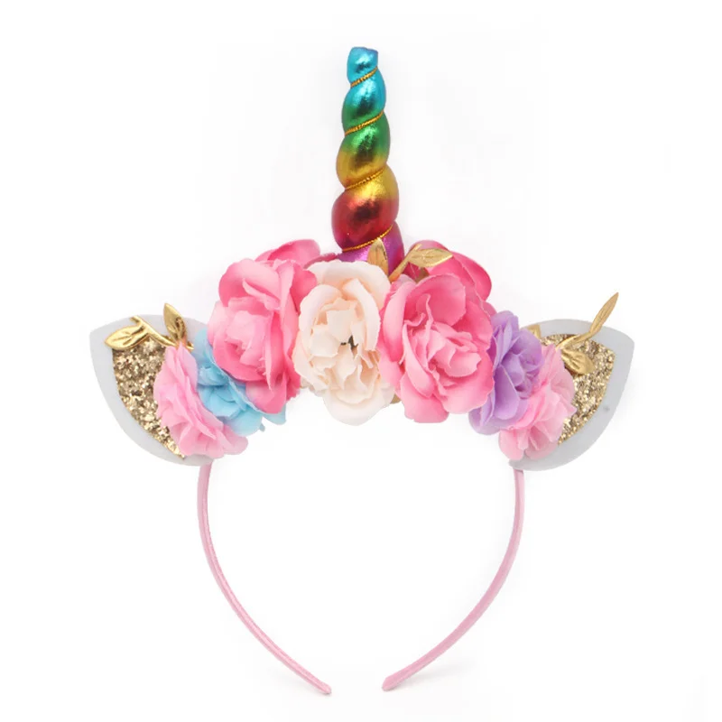 Flower Unicorn Girl Headband Baby Shower Party Kids Hair Hoop Hairbands Accessories Unicorn 1st Birthday Party Decor Headwear