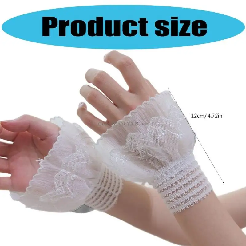 Lace Flower Gloves With Elastic Design Ruffle Wrist Cuffs Decorative Sleeves For Costume Accessories And Formal Event