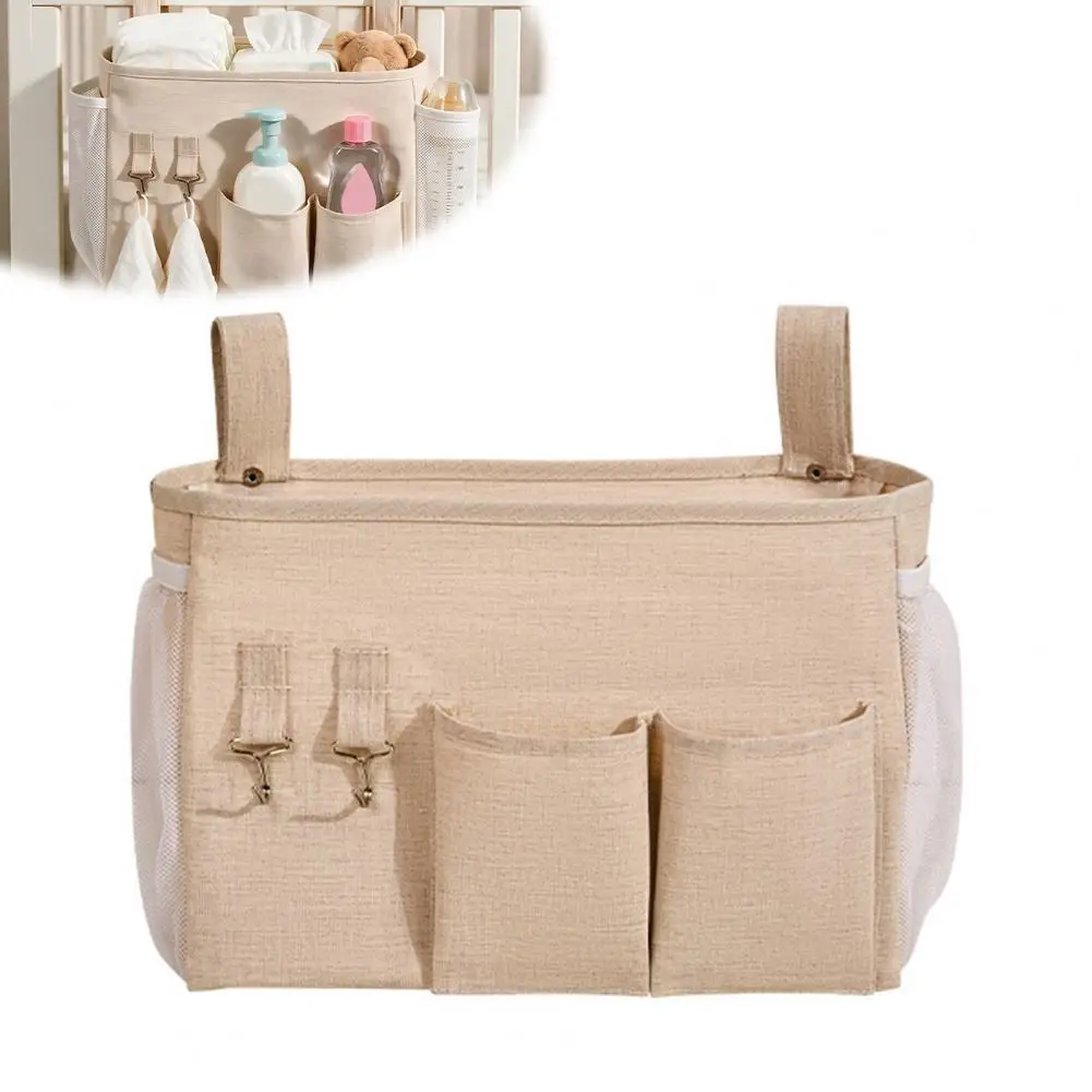 Crib Organizer Multi Pocket Organizer Baby Crib Bedside Organizer with Multi-partition Pockets Durable Polyester for Diapers