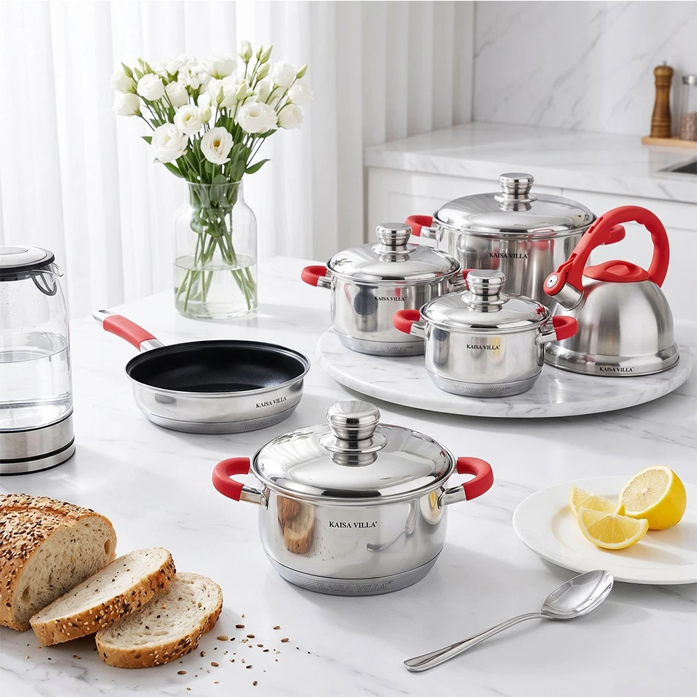 16PCS Stainless Steel Cookware Set Induction Compatible Non Stick Frying Pan Soup Milk Pot Kettle Kitchen Cooking Pots Pans Set