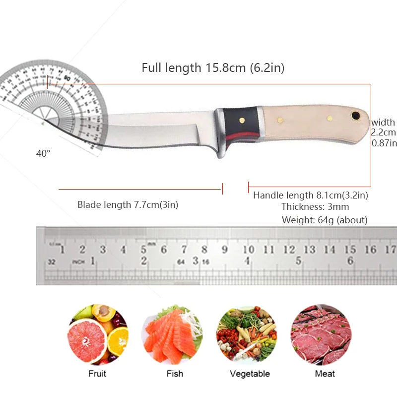 Stainless Steel Sharp Boning Knife Kitchen Cleaver Meat Vegetable Fruit Paring Knife Chef Slicing Knife Fish Cutting with Cover