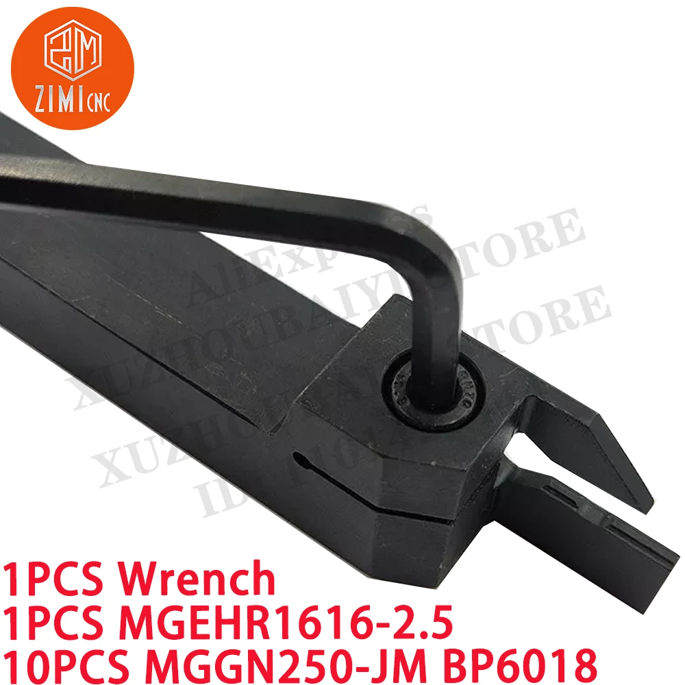 1PC MGEHR1616-2.5 선반 홈 절단 선반 공구 홀더 + 10PC MGGN250-JM 카바이드 인서트 CNC 금속 기계 절삭 공구