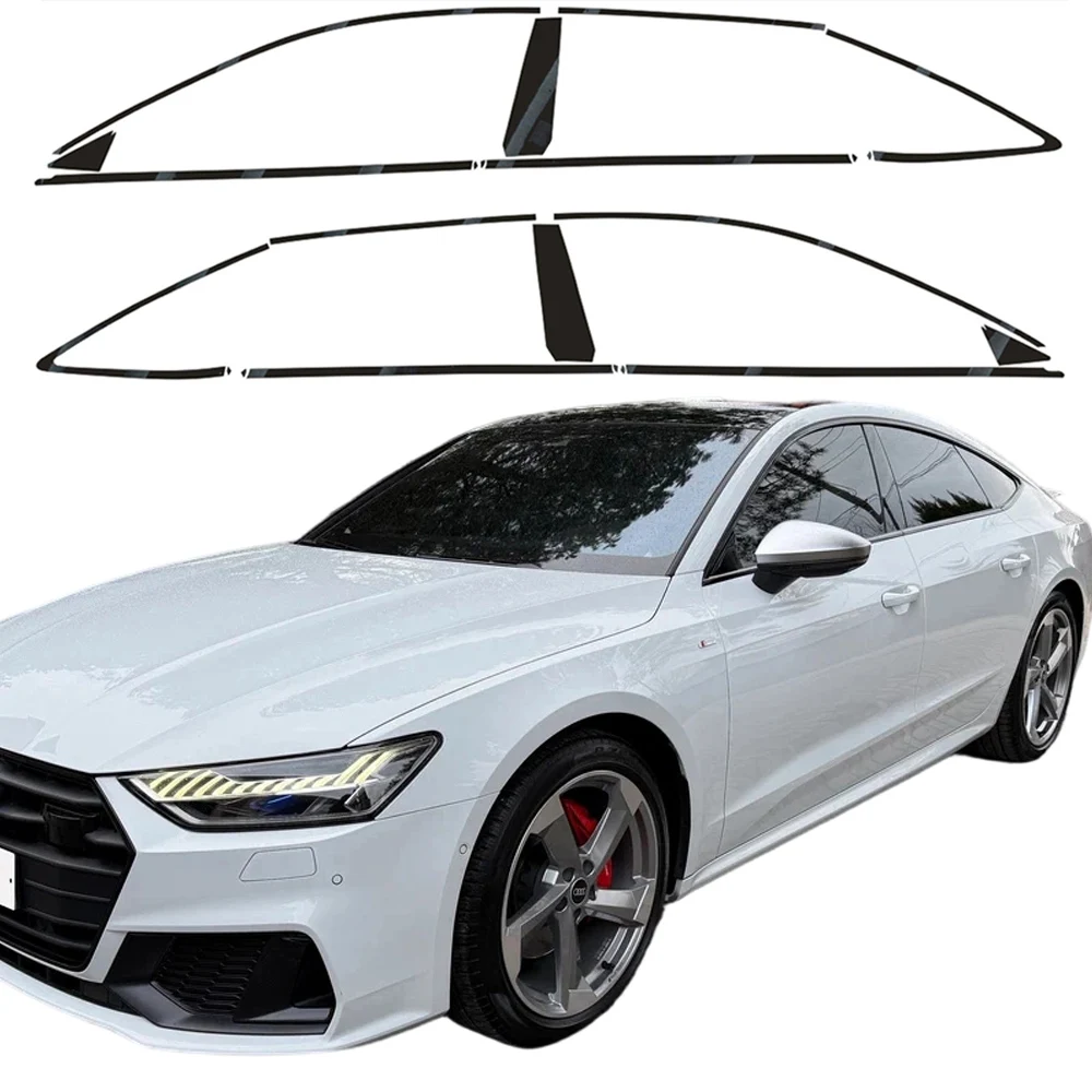 Exterior Window Trim Chrome Delete Protective Film For Audi A7 4K 2018-2024 Glossy Black Sticker