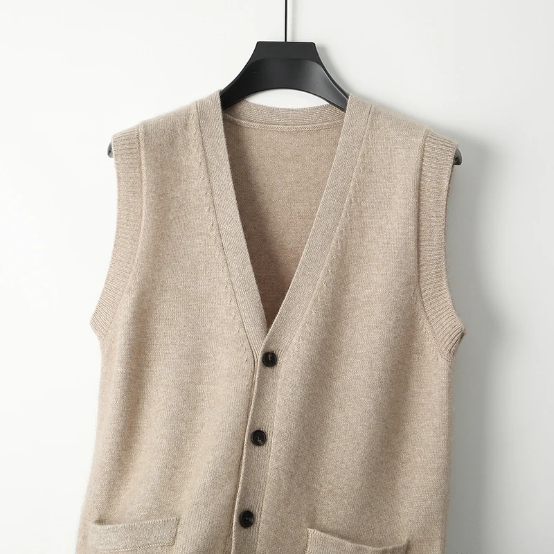 

Мужской вязаный жилет без рукавов из 100% мериносовой шерсти с толстыми плечами, повседневный деловой теплый зимний кардиган