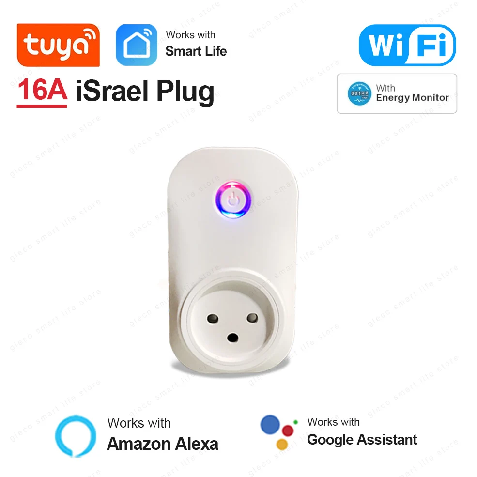 16A Israel Plug Tuya Smart Wifi Power Plug Wireless Socket Outlet Work with Alexa Google Home Assistant Smart Life APP