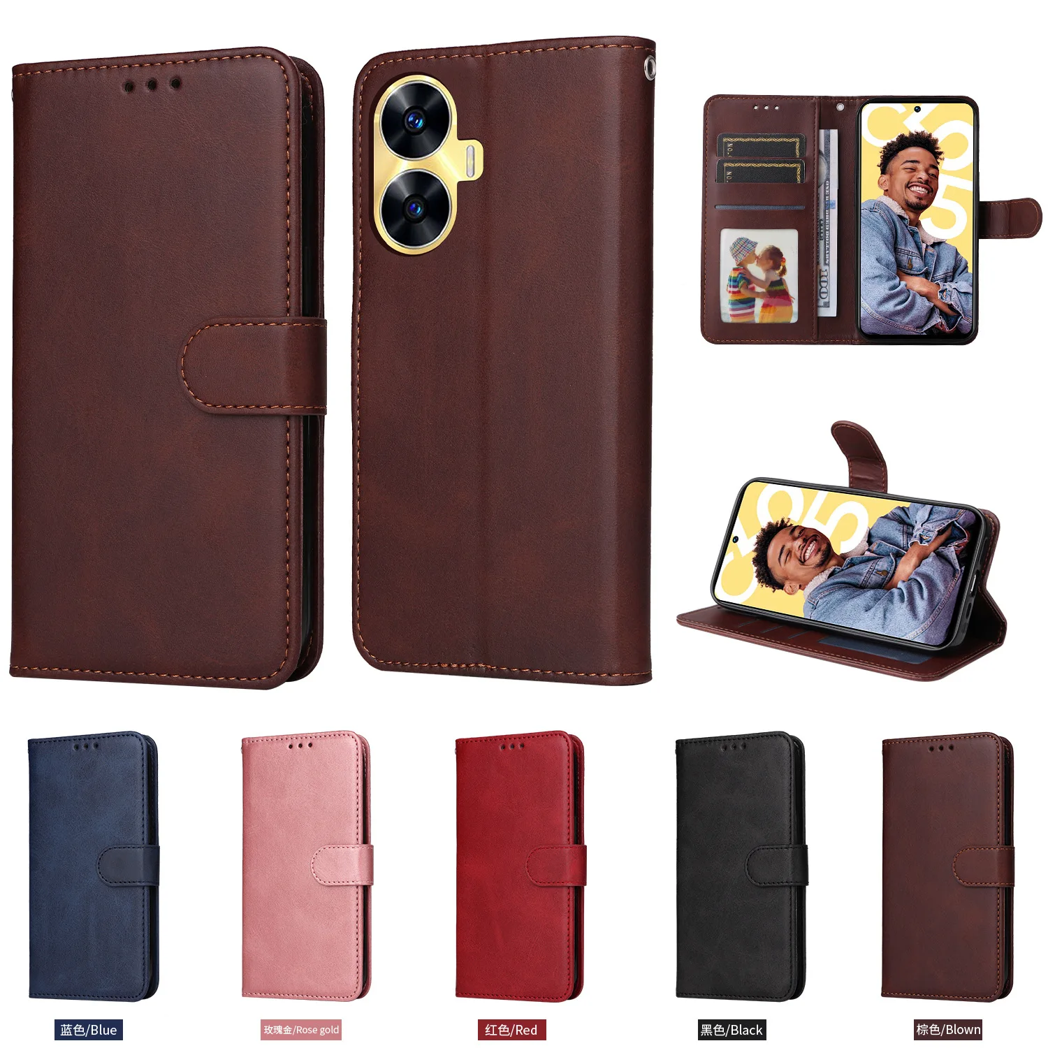 Кожаный чехол-книжка для VIVO Y300T Y300 Pro Y200 Y100 Plus Y78 Y76S Y77 Y56 с отделениями для 2 карт, защитой от царапин и ремешком на запястье