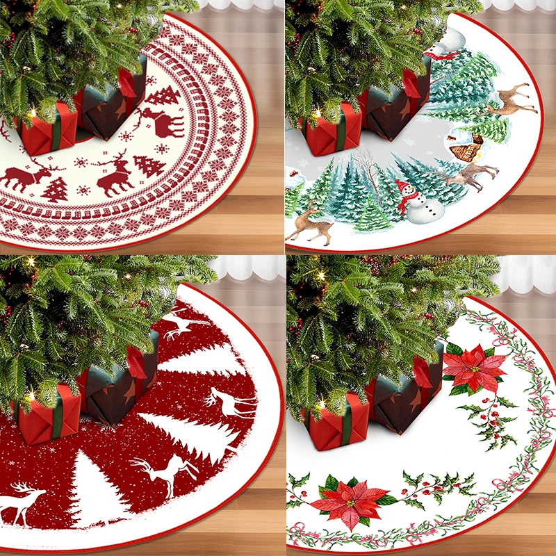 90/120CM Christmas Tree Skirts Santa Claus Printed Xmas Tree Bottom Decor Mat Christmas Trees Decoration Indoor Outdoor Decor