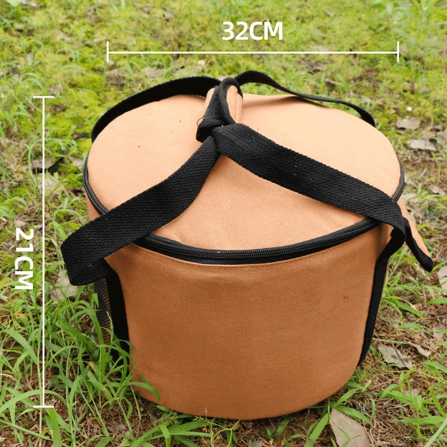 Outdoor large round water-repellent canvas, cookware bag, camping cutlery storage bag, camping sundries storage bag