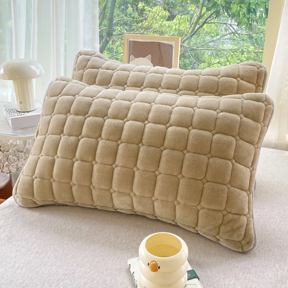 Modern Quilted Grid Milk Velvet Pillowcase Warm Solid Color Pillow Cover Soft Rectangular Throw Pillow Towel Bedroom