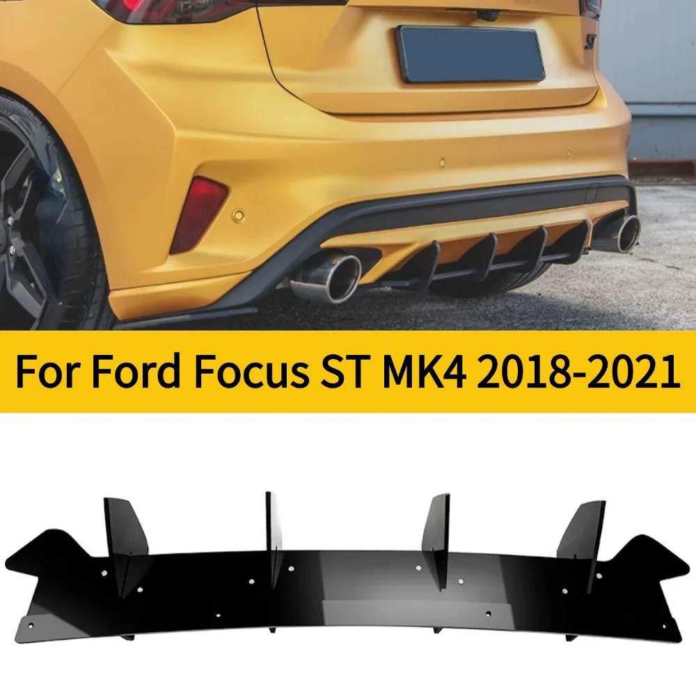 For Gloss Black Rear Bumper Splitter Lip Spoiler for Ford Focus ST MK4 2018-2021 Car Diffuser Protector Guard Body Kit Accessory