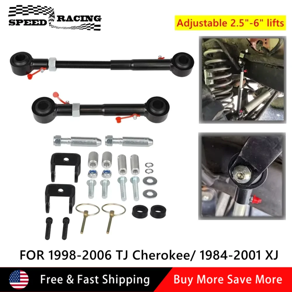 الفولاذ المقاوم للصدأ والبولي إيثيلين الجبهة SwayBar قطع الاتصال السريع قابل للتعديل 2.5-6 "الرفع ل 1998-2006 TJ شيروكي الأسود PRC-1010B