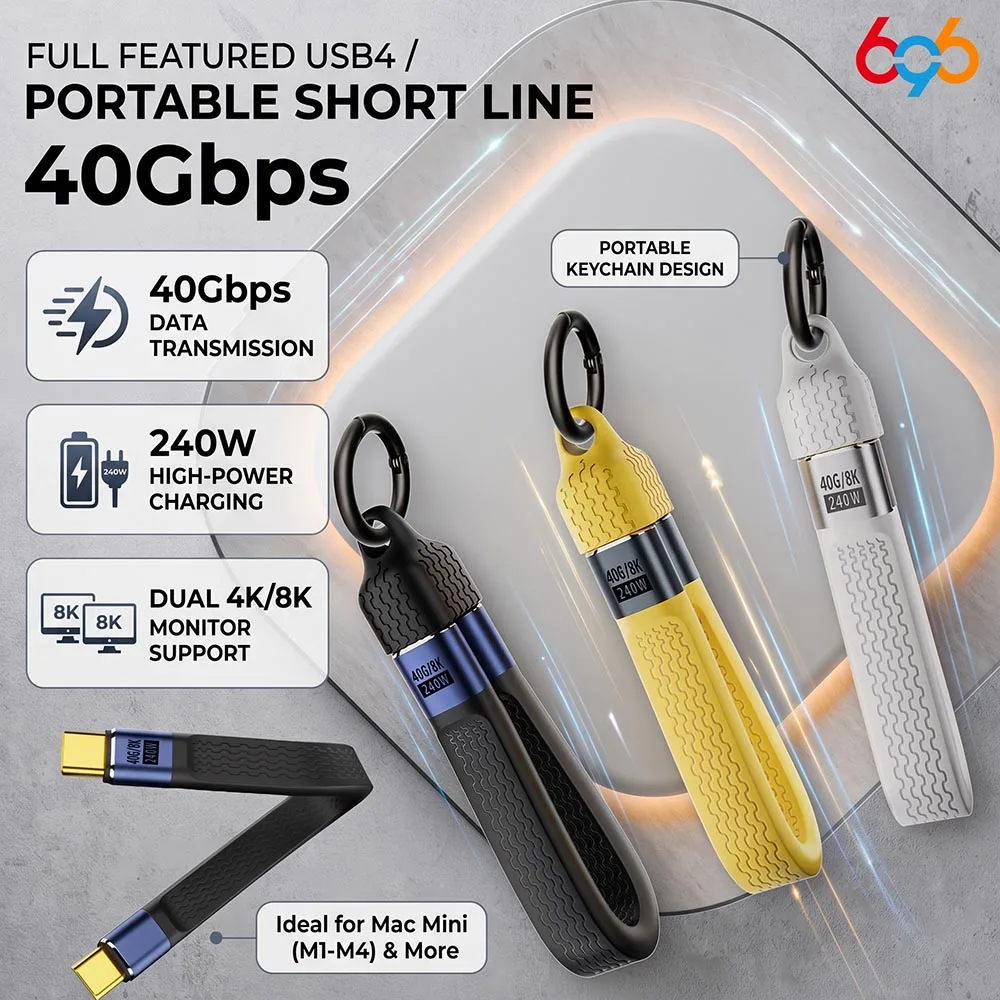 Portable Short USB4 Cable 40Gbps High‑Speed Data Sync 240W High‑Efficiency Transmission for Dual 4K & 8K Display Projection