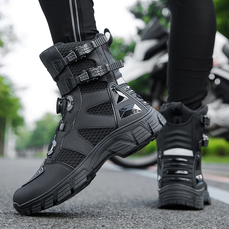 Men Retro Motorcycle Touring Boots Waterproof All-season Safe Commuting Boots Motorbike Off-road Boots Anti-fall Riding Shoes