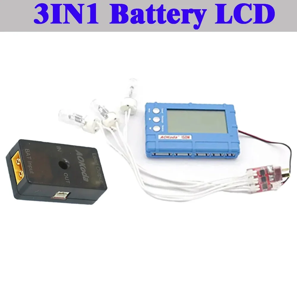 1 pezzo AOKoda 150W 3 in 1 RC 2s-6s Lipo Li-Fe Bilanciatore batteria LCD + Tester misuratore di tensione + Discaricatore