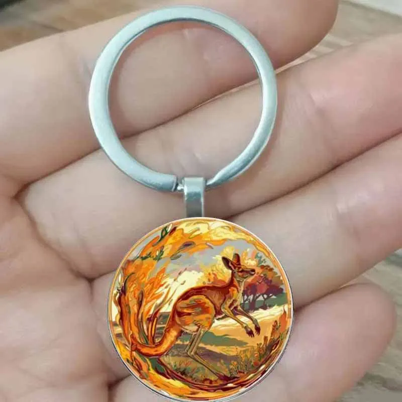 

Retro Kangaroo Keychain - Colorful Autumn Leaf Tree Design, Suitable for Keys, Bags, Cars - Perfect Gift for Outdoor Activities