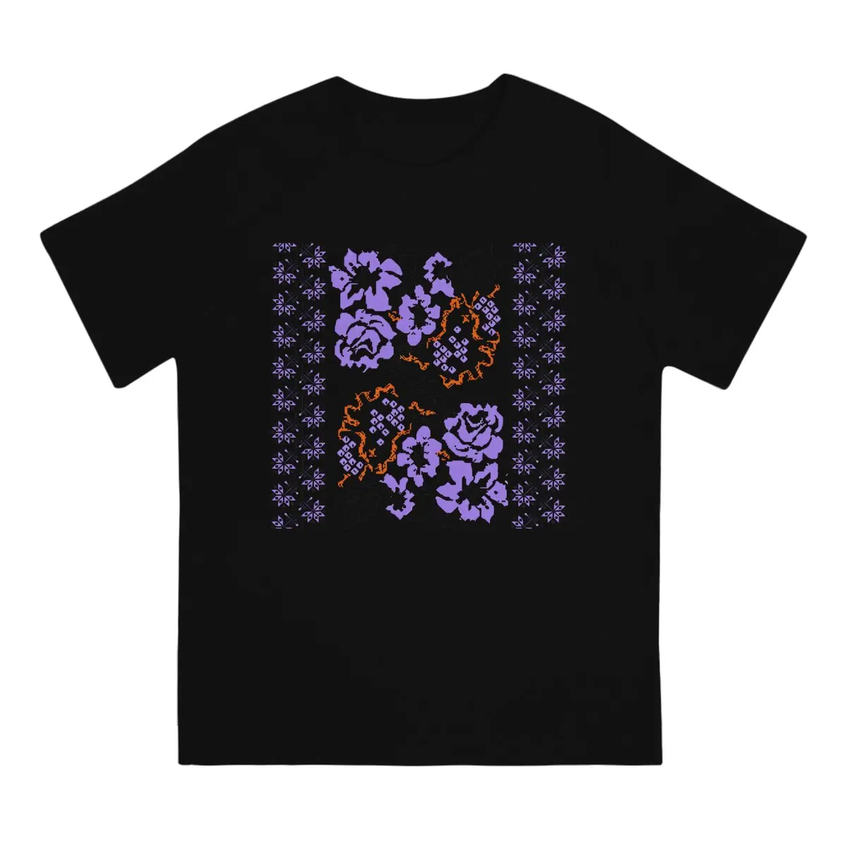 Lilac and Orange Hip Hop TShirt Ukrainian Vyshyvanka Ornament Style Tops Leisure T Shirt Men Tee Unique Gift Clothes