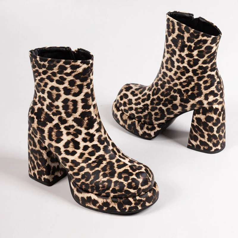 Zebra-stripe High Heel Platform Boots Women New Leopard Punk Style Shoes Woman Autumn Winter Custom Women Ankle Boots WSH4929